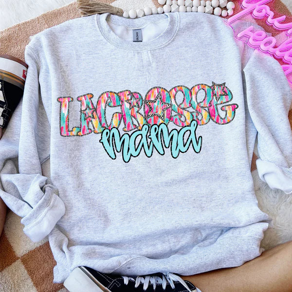 Lacrosse Mama Multicolor Stars Gildan Unisex Heavy Blend™ Crewneck Sweatshirt Sport Grey