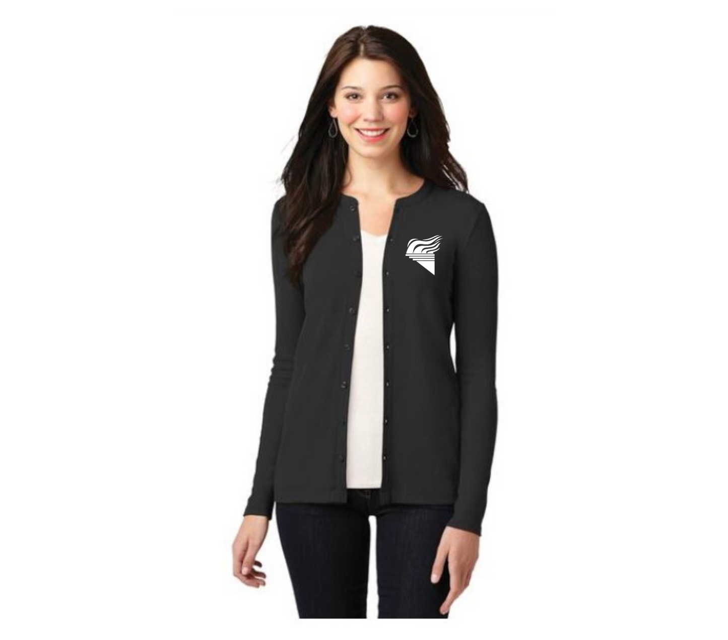 Port Authority® Women's Black Concept Stretch Button Front Cardigan White Torch