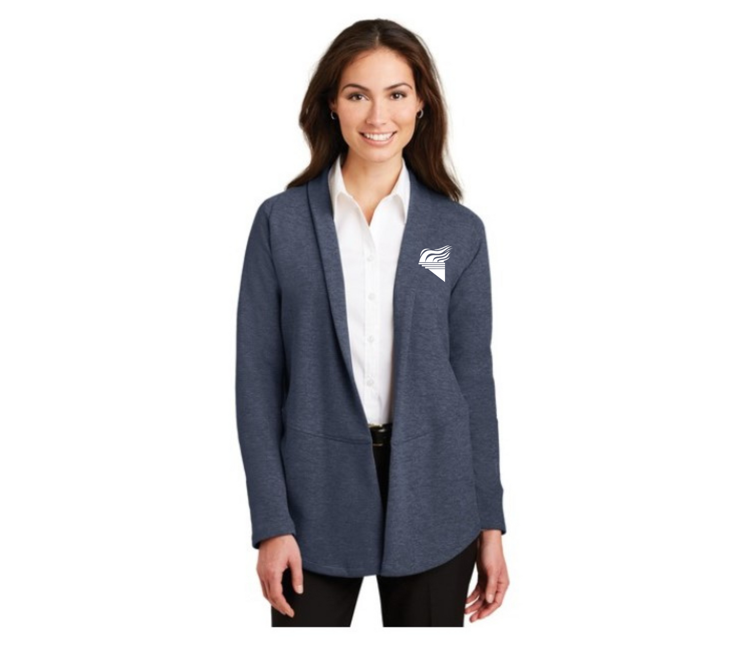 Port Authority® Women's Interlock Cardigan Heather Navy White Torch