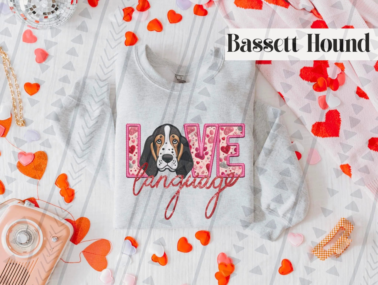 Love Language Bassett Hound Gildan Unisex Heavy Blend™ Crewneck Sweatshirt Ash