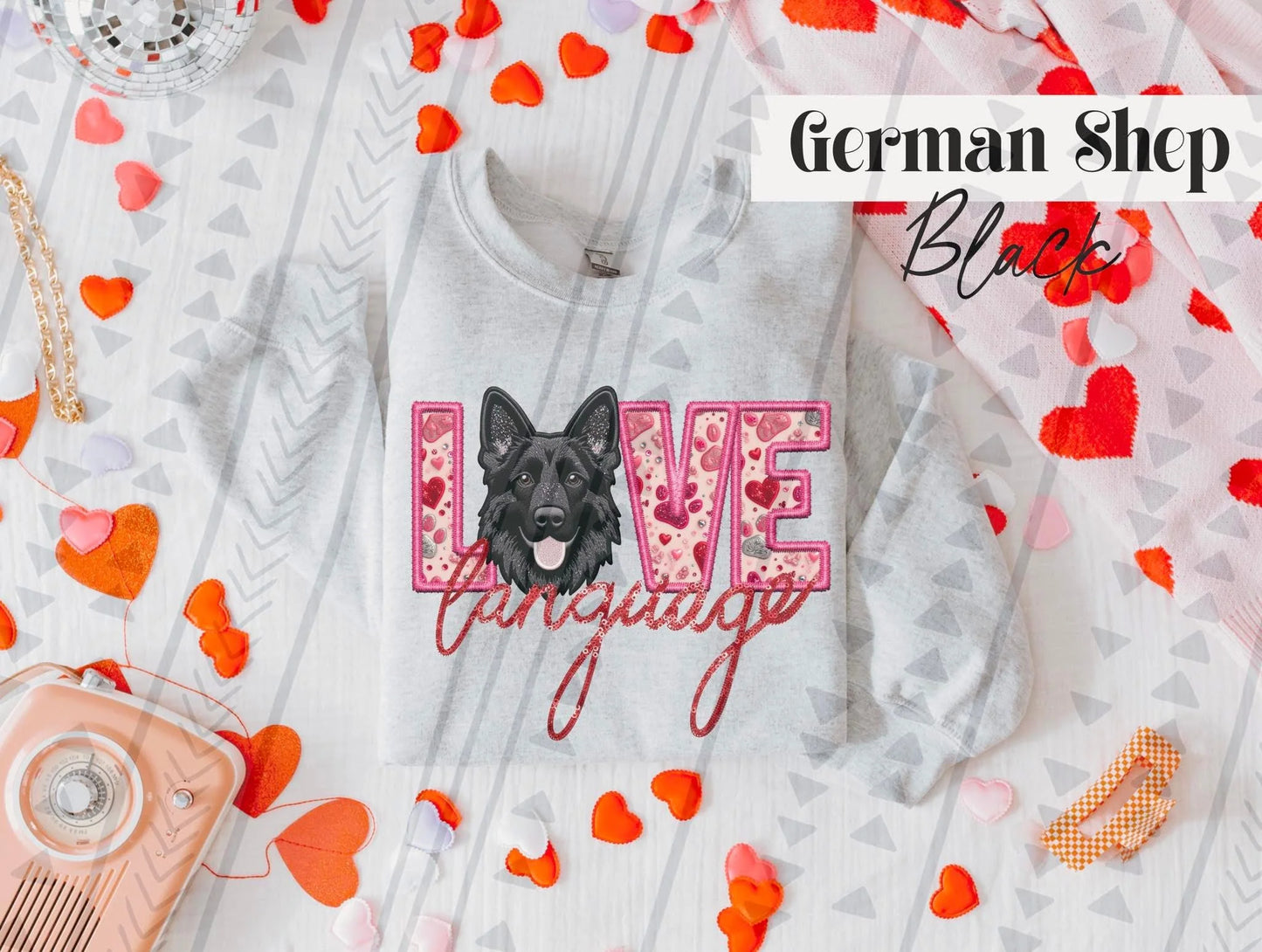 Love Language Black German Shepard Gildan Unisex Heavy Blend™ Crewneck Sweatshirt Ash