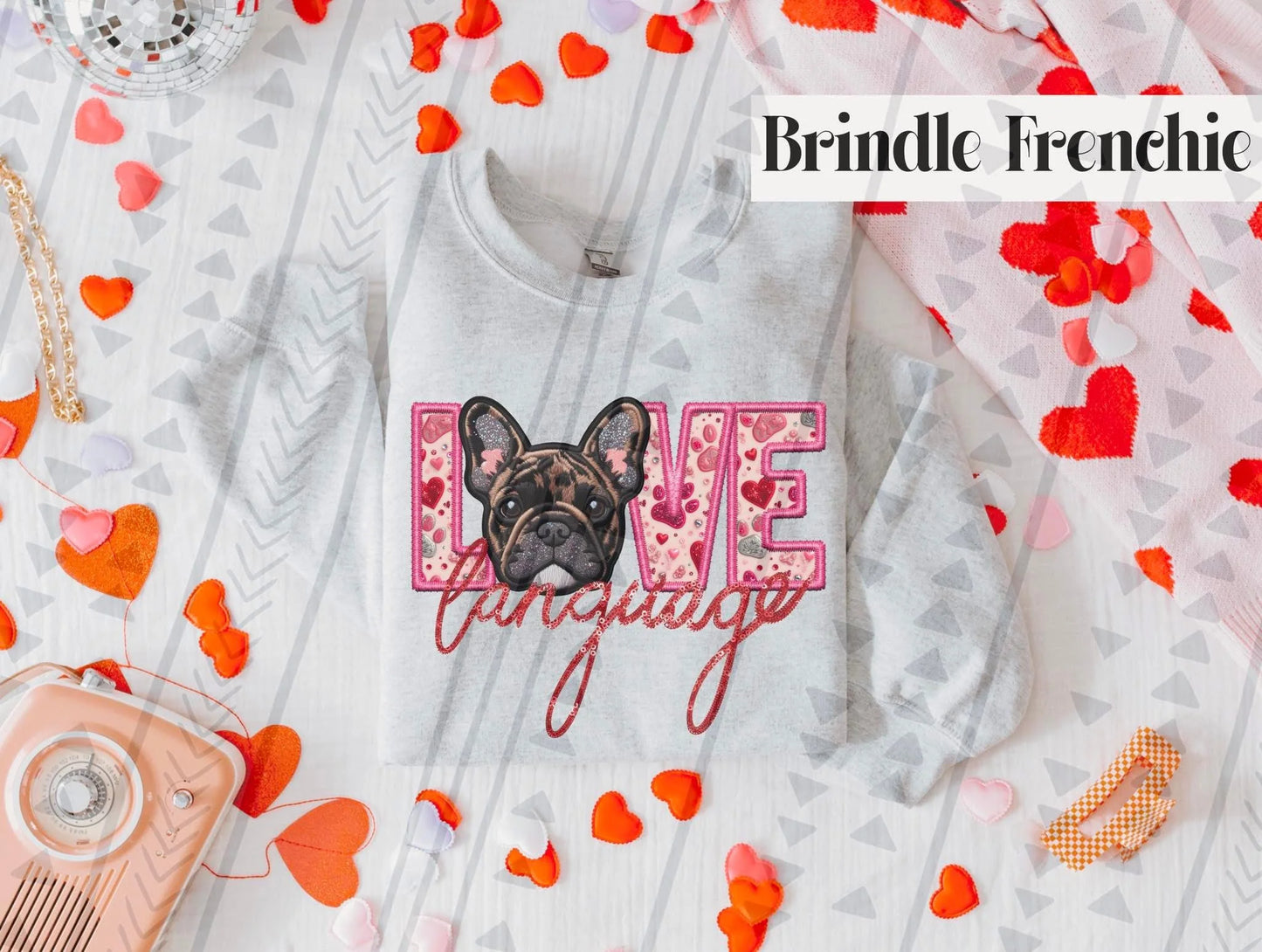 Love Language Brindle Frenchie Gildan Unisex Heavy Blend™ Crewneck Sweatshirt Ash