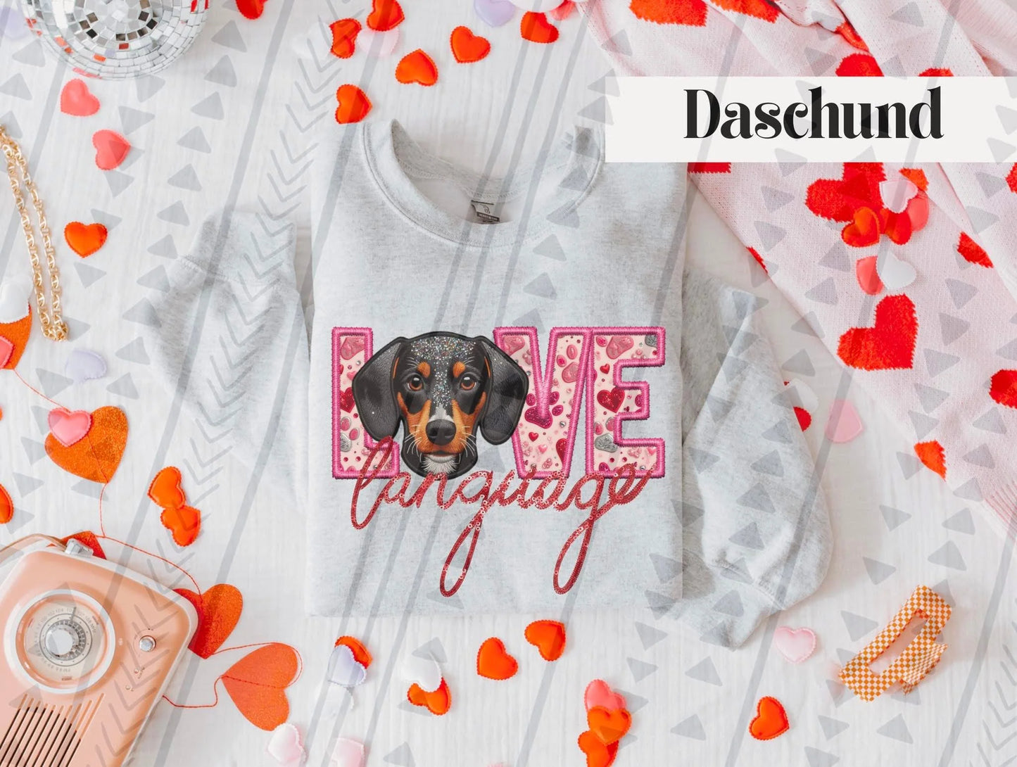 Love Language Daschund Gildan Unisex Heavy Blend™ Crewneck Sweatshirt Ash