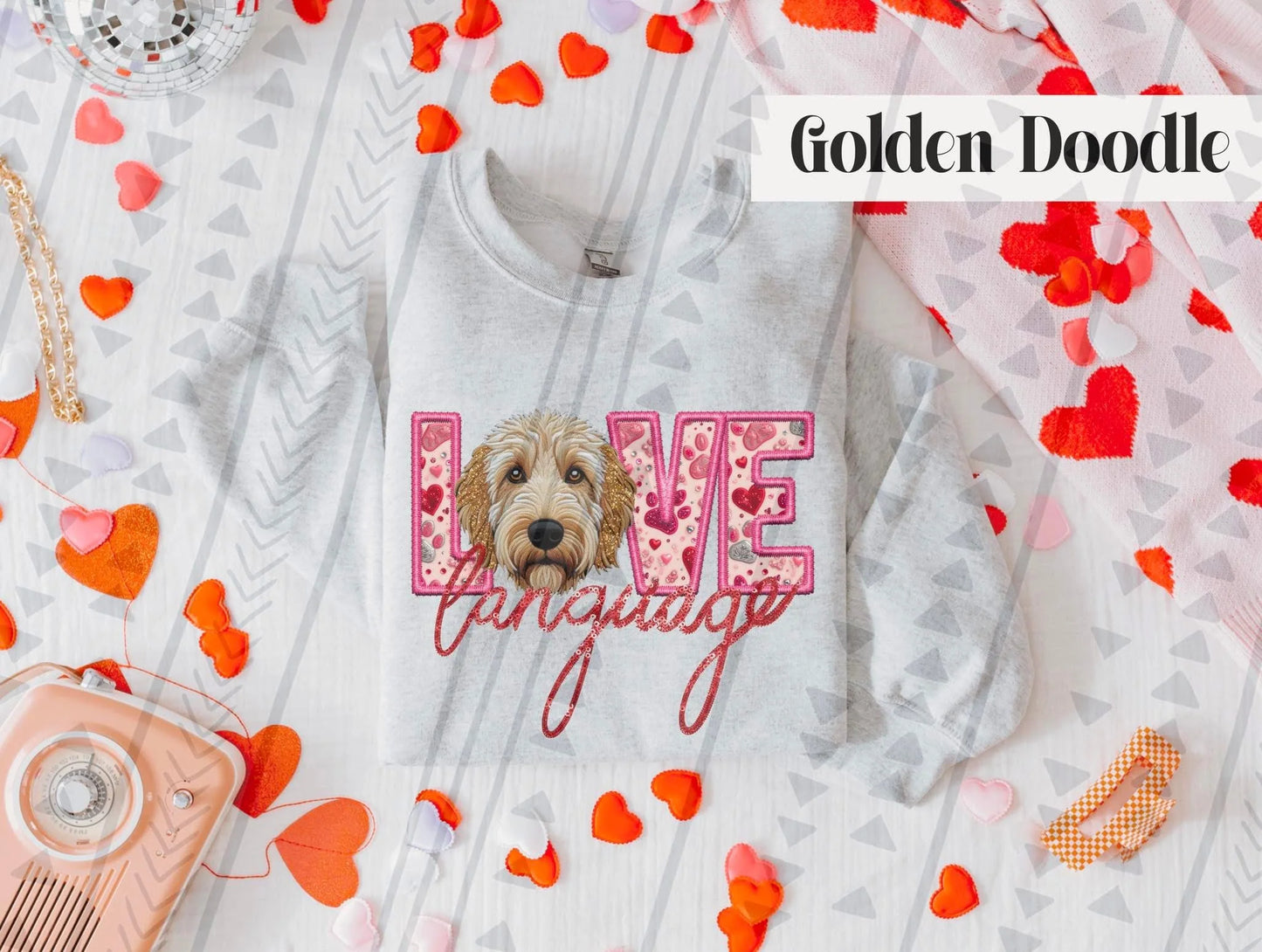 Love Language Golden Doodle Gildan Unisex Heavy Blend™ Crewneck Sweatshirt Ash