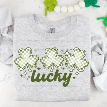Lucky Checkers Green Gildan Unisex Heavy Blend™ Crewneck Sweatshirt Sport Grey