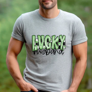 Lucky Husband Checkered Gildan Softstyle® T-Shirt Sport Grey