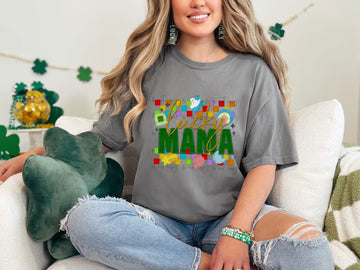 Lucky Mama Faux Embroidery Comfort Colors Unisex Garment-Dyed Heavyweight T-Shirt Grey