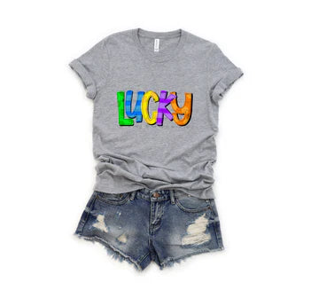 Lucky Polka Dota and Stripes Bella + Canvas Unisex Jersey T-Shirt Heather Athletic