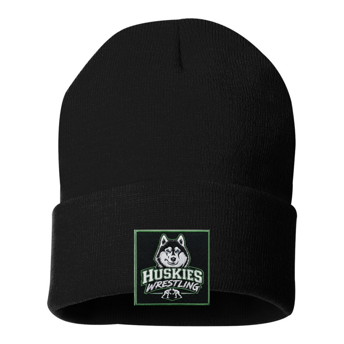 Malone Wrestling Green Design Patch 12" Solid Cuffed Beanie
