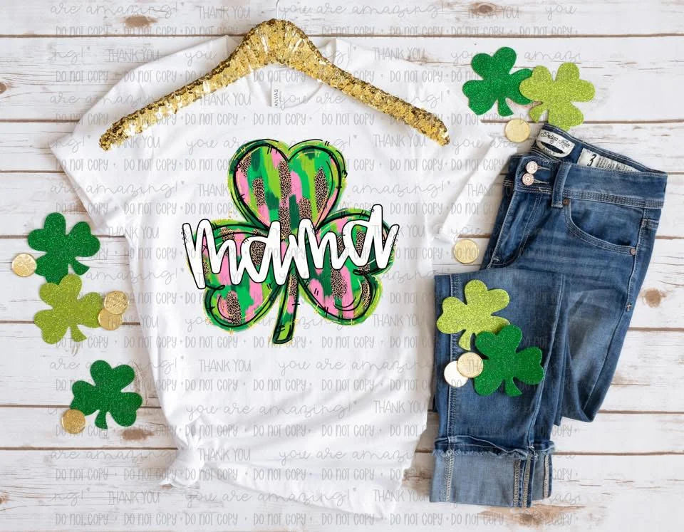 Mama Brushstroke Shamrock Bella + Canvas Unisex Jersey T-Shirt White