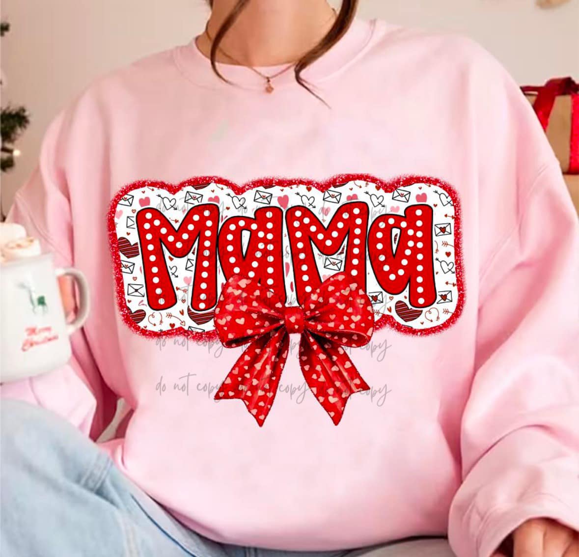 Mama Bow Gildan Heavy Blend™ 50/50 Fleece Crew Light Pink