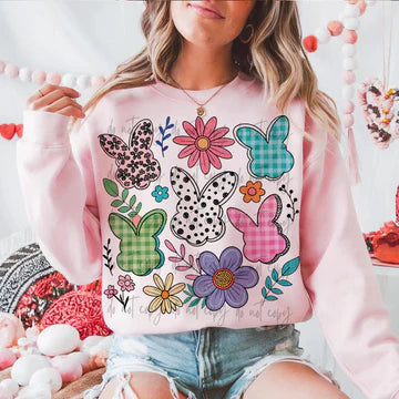 Mixed Print Bunny Heads Gildan Unisex Heavy Blend™ Crewneck Sweatshirt Light Pink