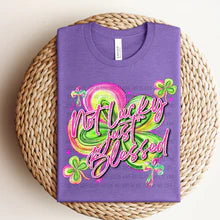Not Lucky Just Blessed Pink Neon Shamrock Bella + Canvas Unisex Jersey T-Shirt Royal Purple