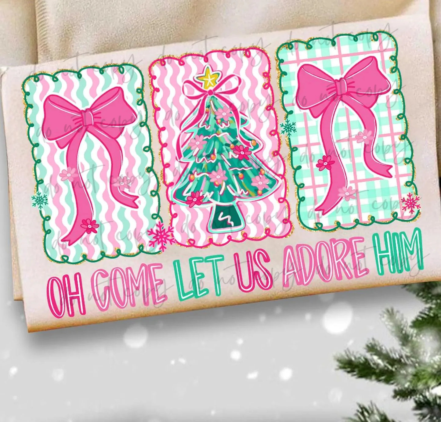 Oh Come Let Us Pink Christmas Frames Comfort Colors Unisex Garment-Dyed Heavyweight T-Shirt Ivory