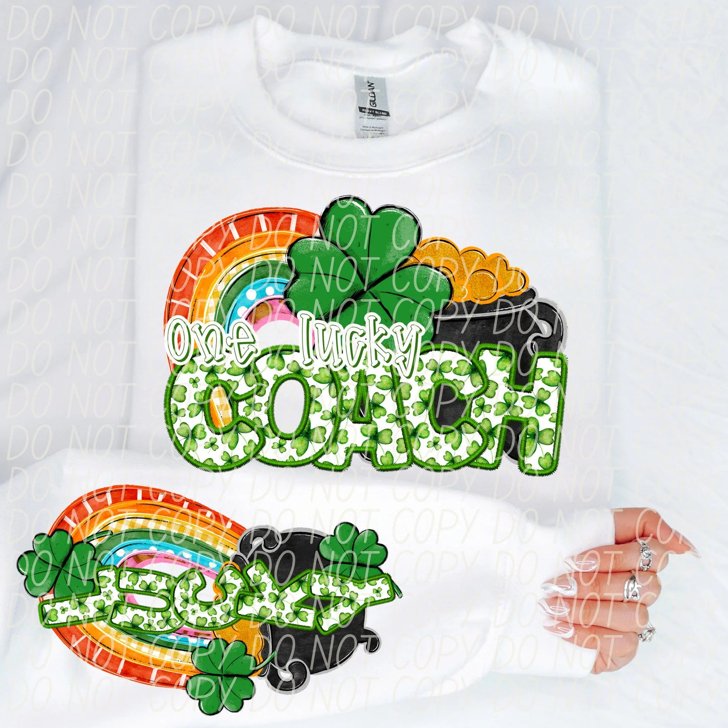 One Lucky Coach With Sleeve Gildan Unisex Heavy Blend™ Crewneck Sweatshirt White