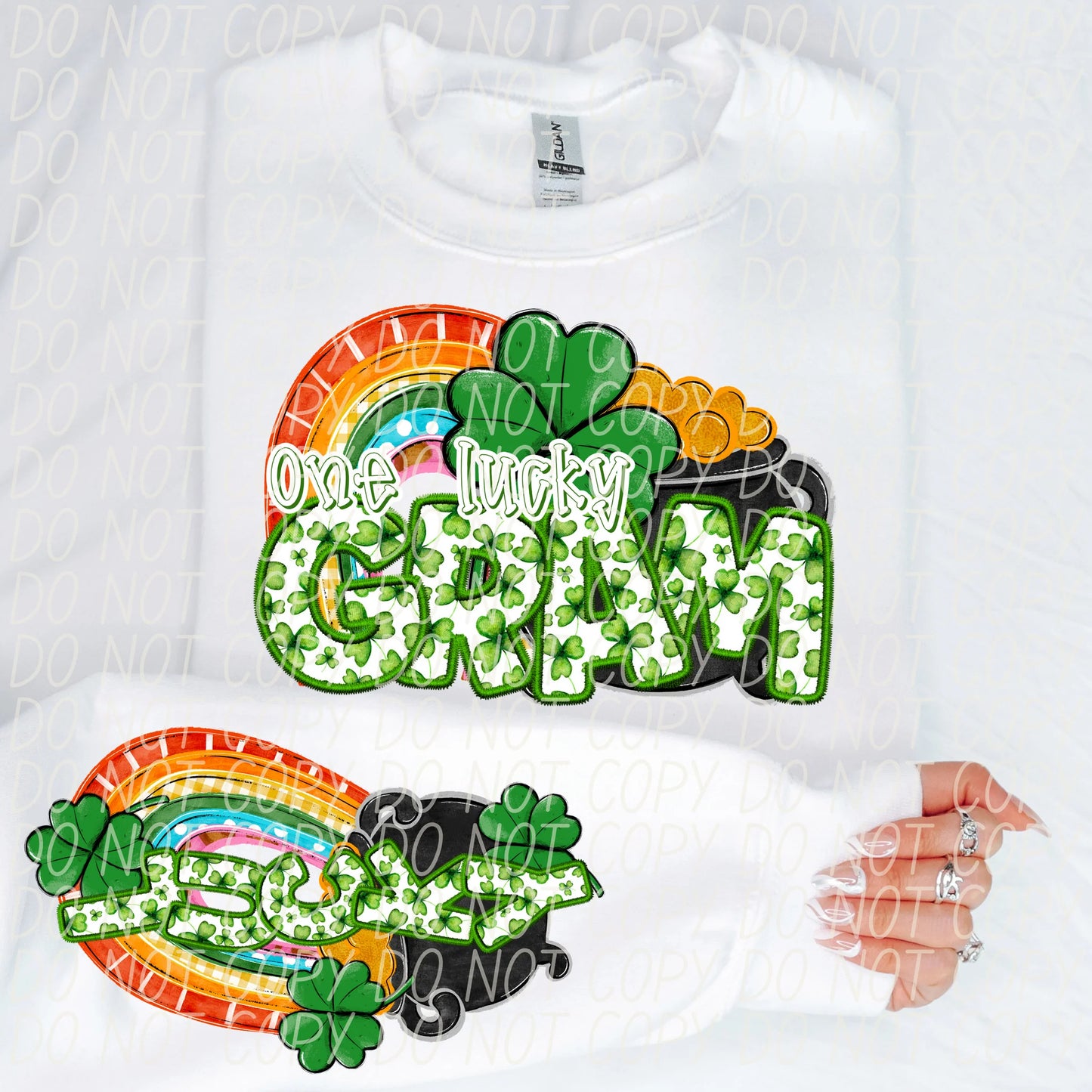One Lucky Gram With Sleeve Gildan Unisex Heavy Blend™ Crewneck Sweatshirt White