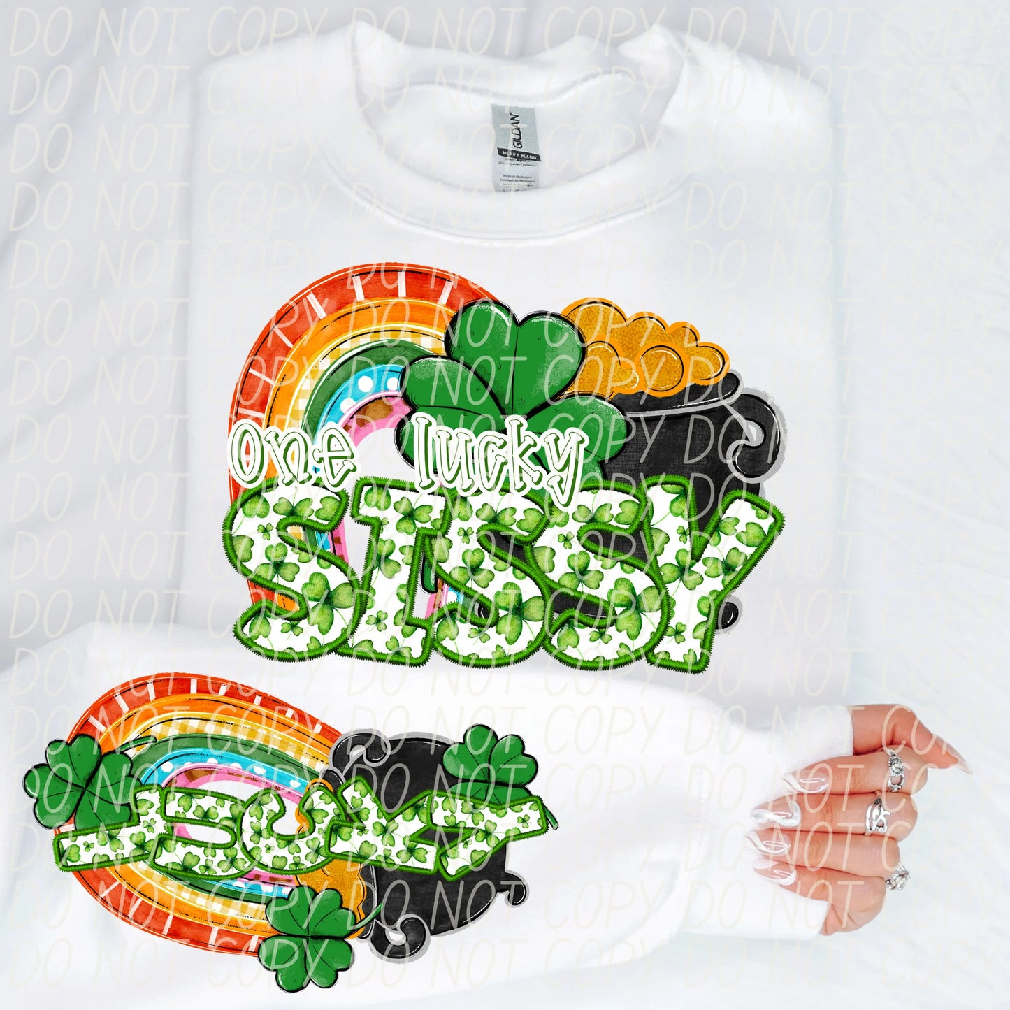 One Lucky Sissy With Sleeve Gildan Unisex Heavy Blend™ Crewneck Sweatshirt White