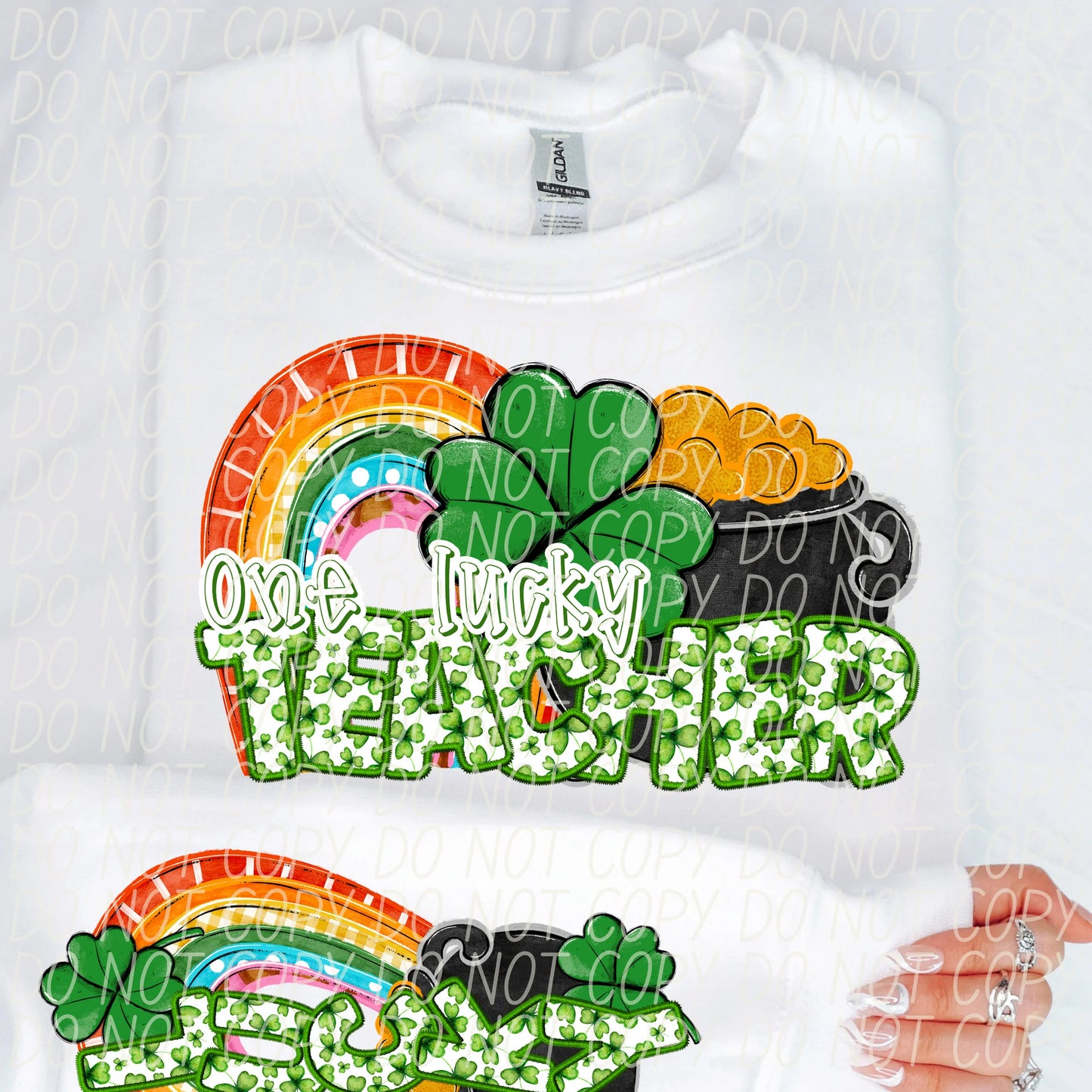 One Lucky Teacher With Sleeve Gildan Unisex Heavy Blend™ Crewneck Sweatshirt White