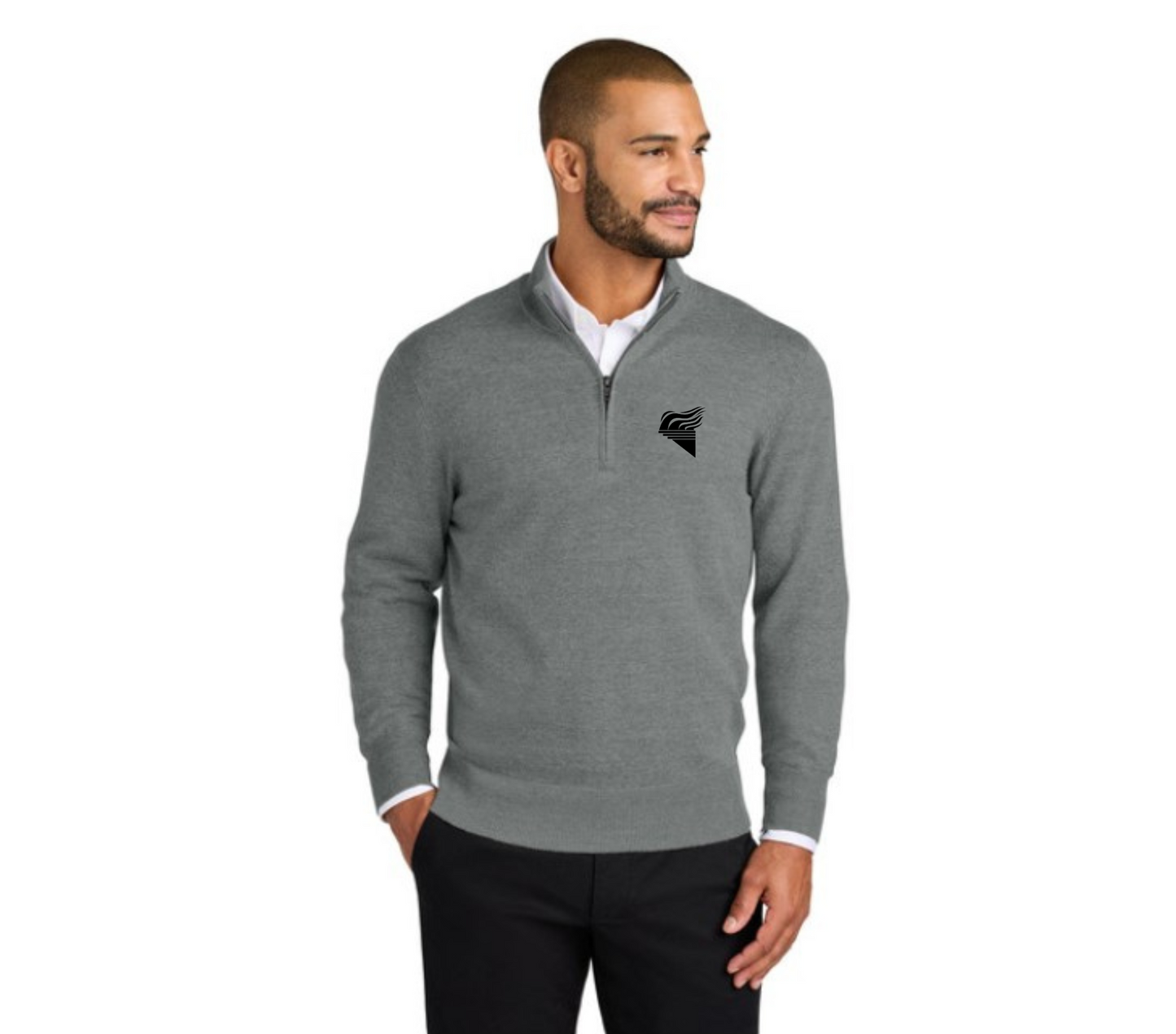 Port Authority Easy Care 1/4-Zip Sweater Med Grey Black Torch