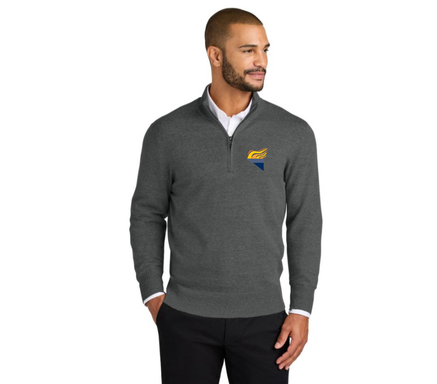 Port Authority Easy Care 1/4-Zip Sweater Charcoal Heather Full Color Torch