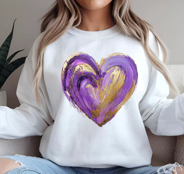 Purple Gold Faux Paint Heart Gildan Unisex Heavy Blend™ Crewneck Sweatshirt White