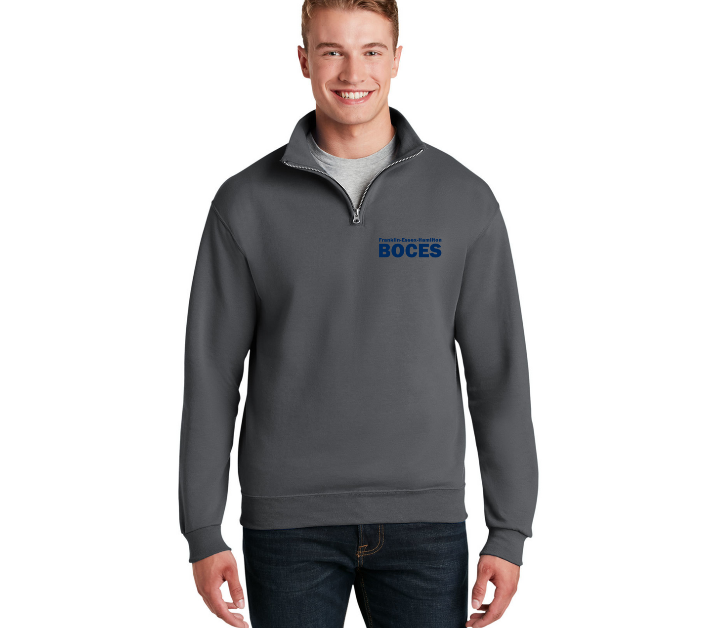 Jerzees NuBlend ® 1/4-Zip Cadet Collar Sweatshirt Charcoal FEH BOCES Blue Pocket