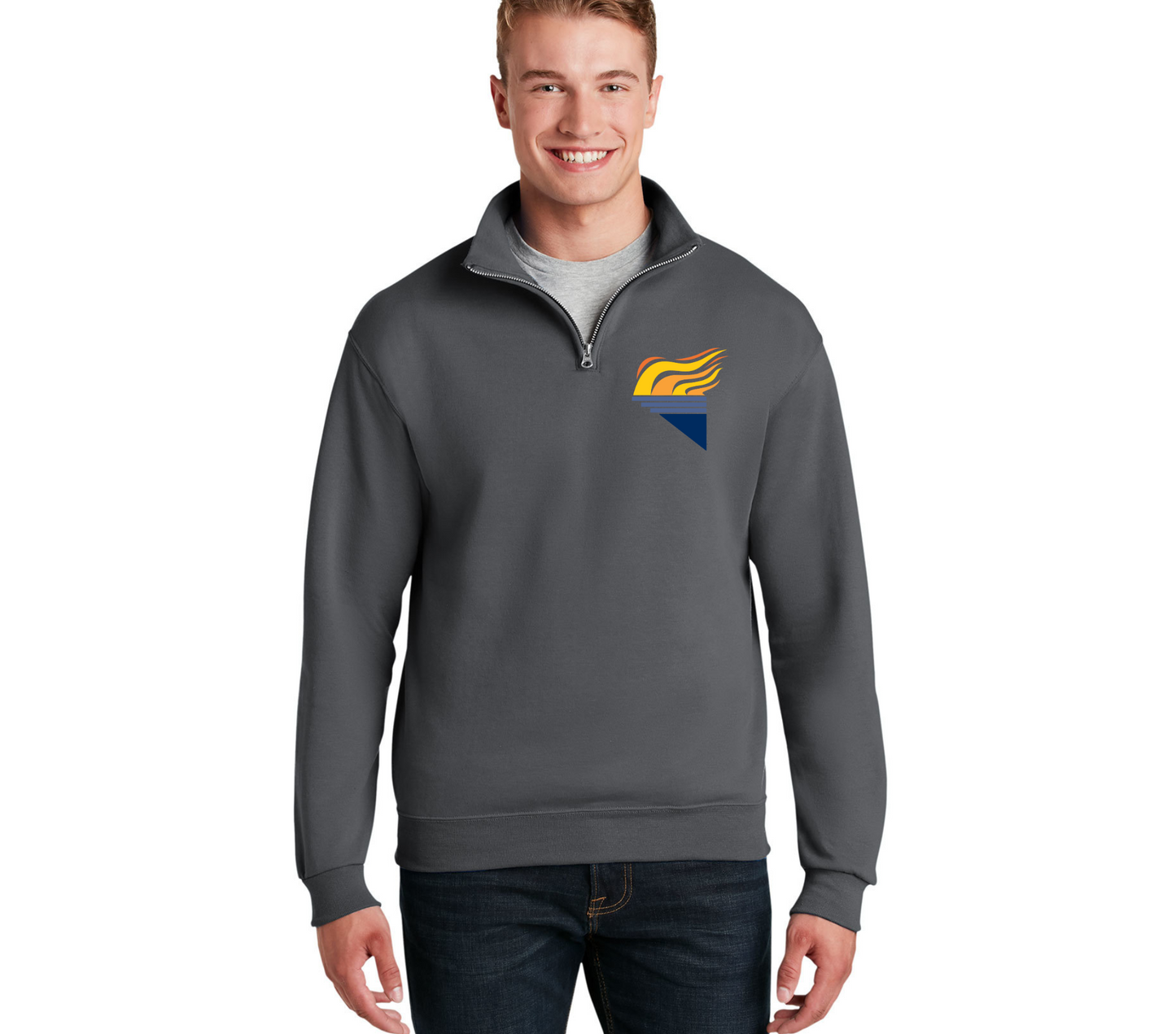 Jerzees NuBlend ® 1/4-Zip Cadet Collar Sweatshirt Charcoal Full Color Torch Pocket