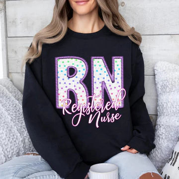 RN Polka Dot Faux Embroidery Gildan Unisex Heavy Blend™ Crewneck Sweatshirt Black