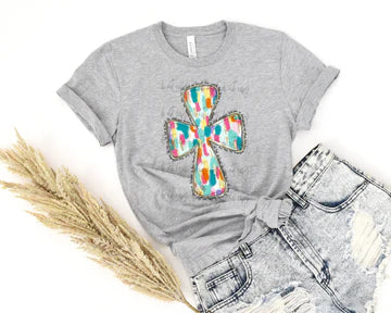 Rainbow Brush Cross Bella + Canvas Unisex Jersey T-Shirt Athletic Heather