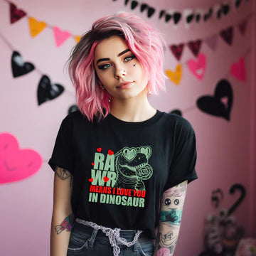 Rawr Means I Love You In Dinosaur Green And Red Gildan Softstyle® T-Shirt Black