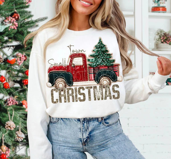 Small Town Christmas Red Truck Gildan Unisex Heavy Blend™ Crewneck Sweatshirt White