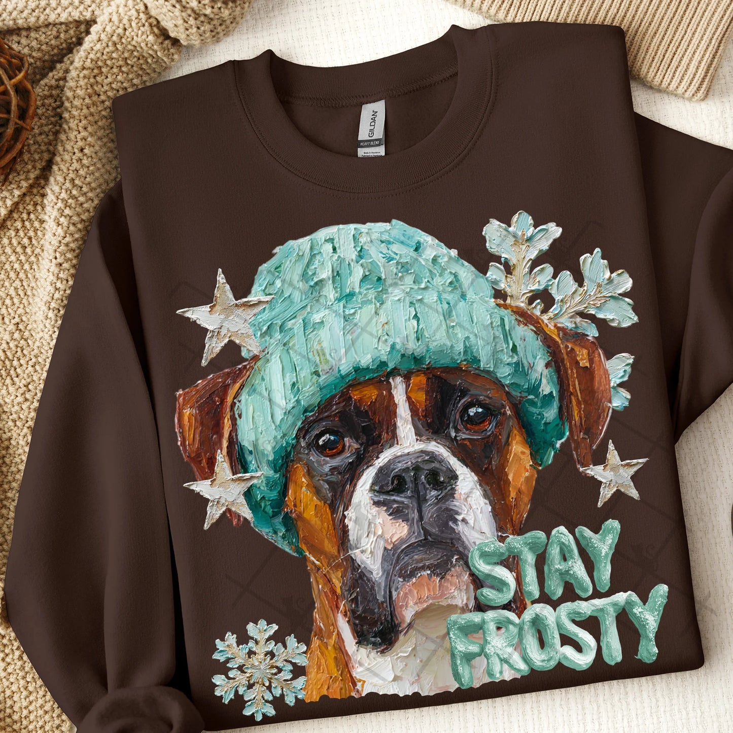 Stay Frosty Boxer Gildan Unisex Heavy Blend™ Crewneck Sweatshirt Dark Chocolate