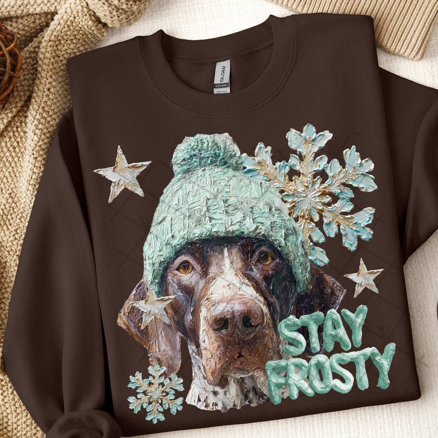 Stay Frosty Chocolate Lab Gildan Unisex Heavy Blend™ Crewneck Sweatshirt Dark Chocolate