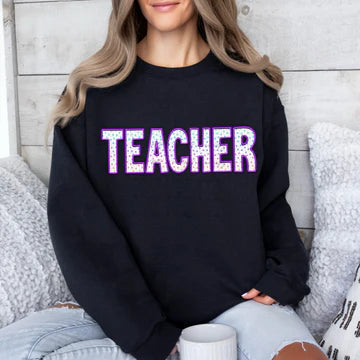 Teacher Polka Dot Faux Embroidery Gildan Unisex Heavy Blend™ Crewneck Sweatshirt Black
