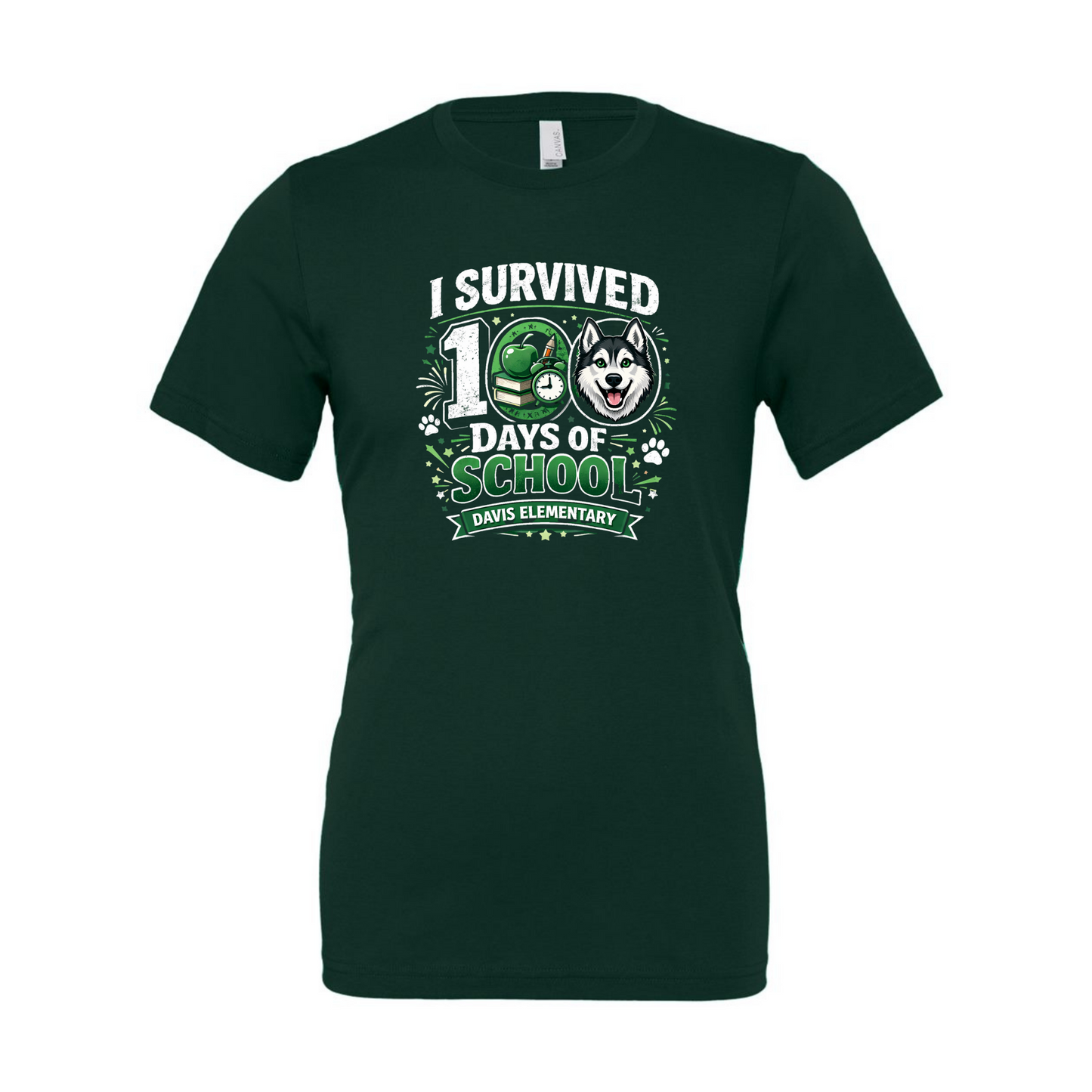I Survived 100 Days Logo Bella + Canvas Unisex Jersey Forest
