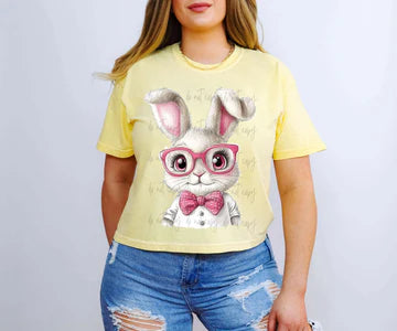 White Bunny Pink Glasses Bow Bella + Canvas Unisex Jersey T-Shirt Yellow
