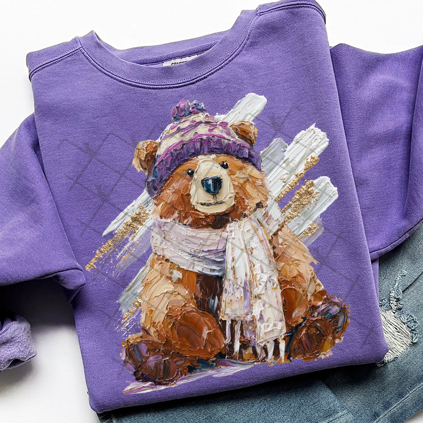 Winter Painted Bear Comfort Colors Unisex Garment-Dyed Crewneck Sweatshirt Violet