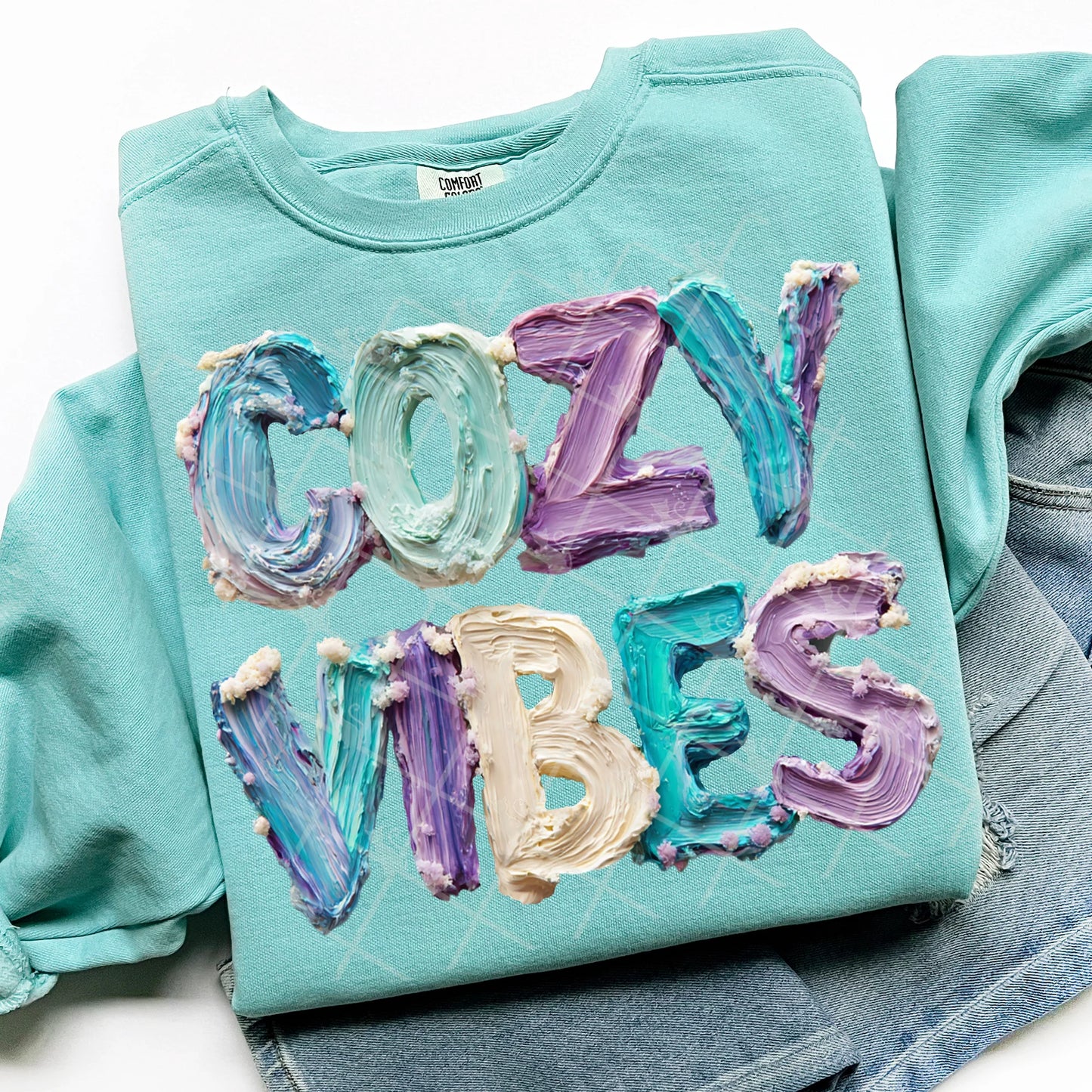 Winter Painted Cozy Vibes Comfort Colors Unisex Garment-Dyed Crewneck Sweatshirt Chalky Mint
