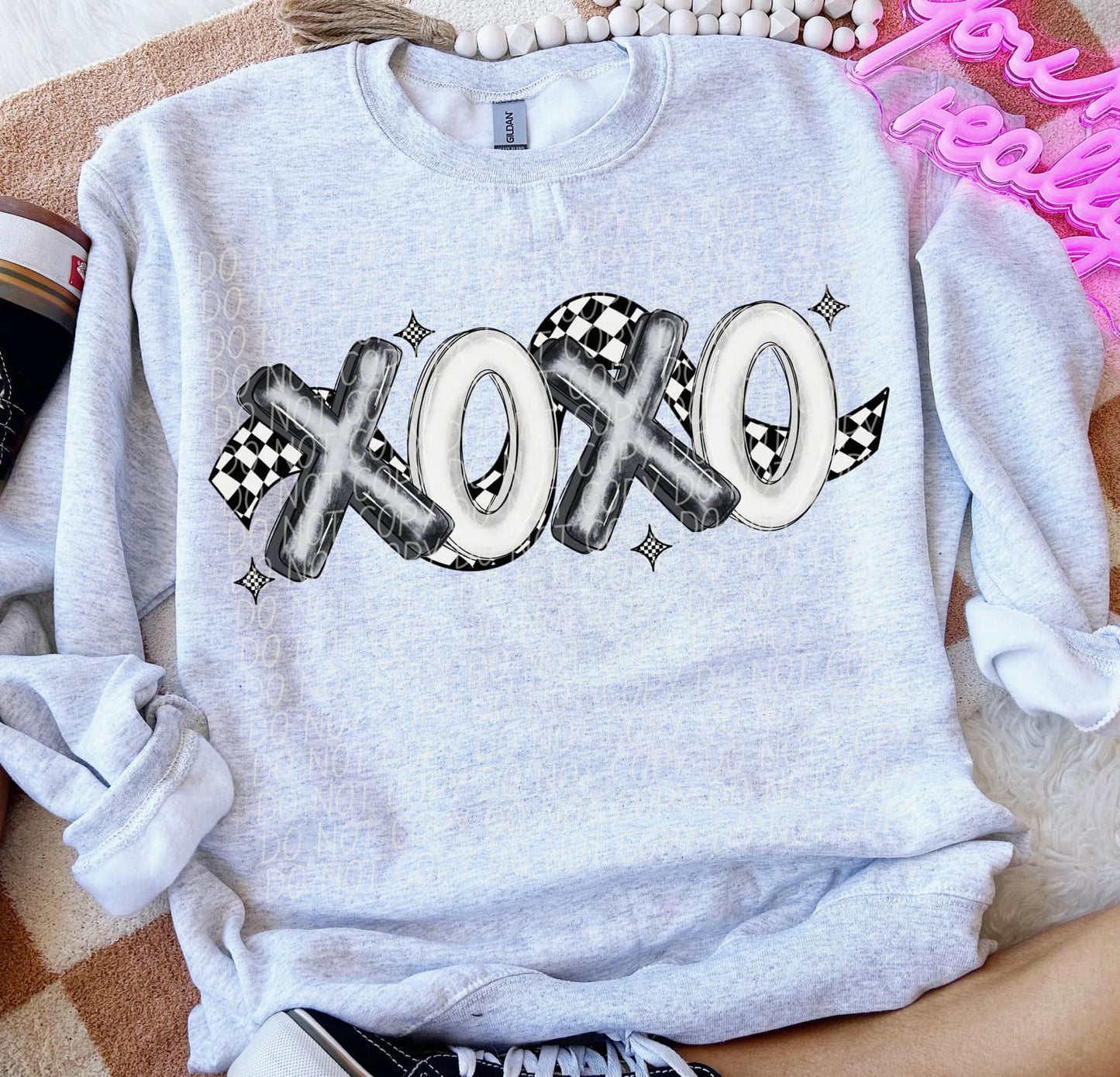 XOXO Racer Back Gildan Heavy Blend™ 50/50 Fleece Crew Sport Grey