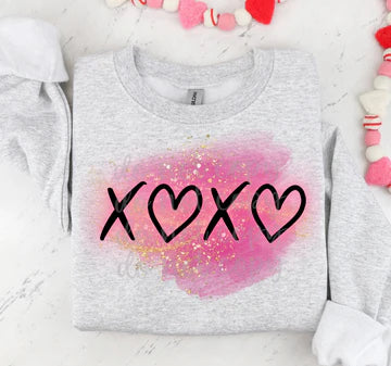 XOXO Pink Watercolor Gold Gildan Unisex Heavy Blend™ Crewneck Sweatshirt Ash