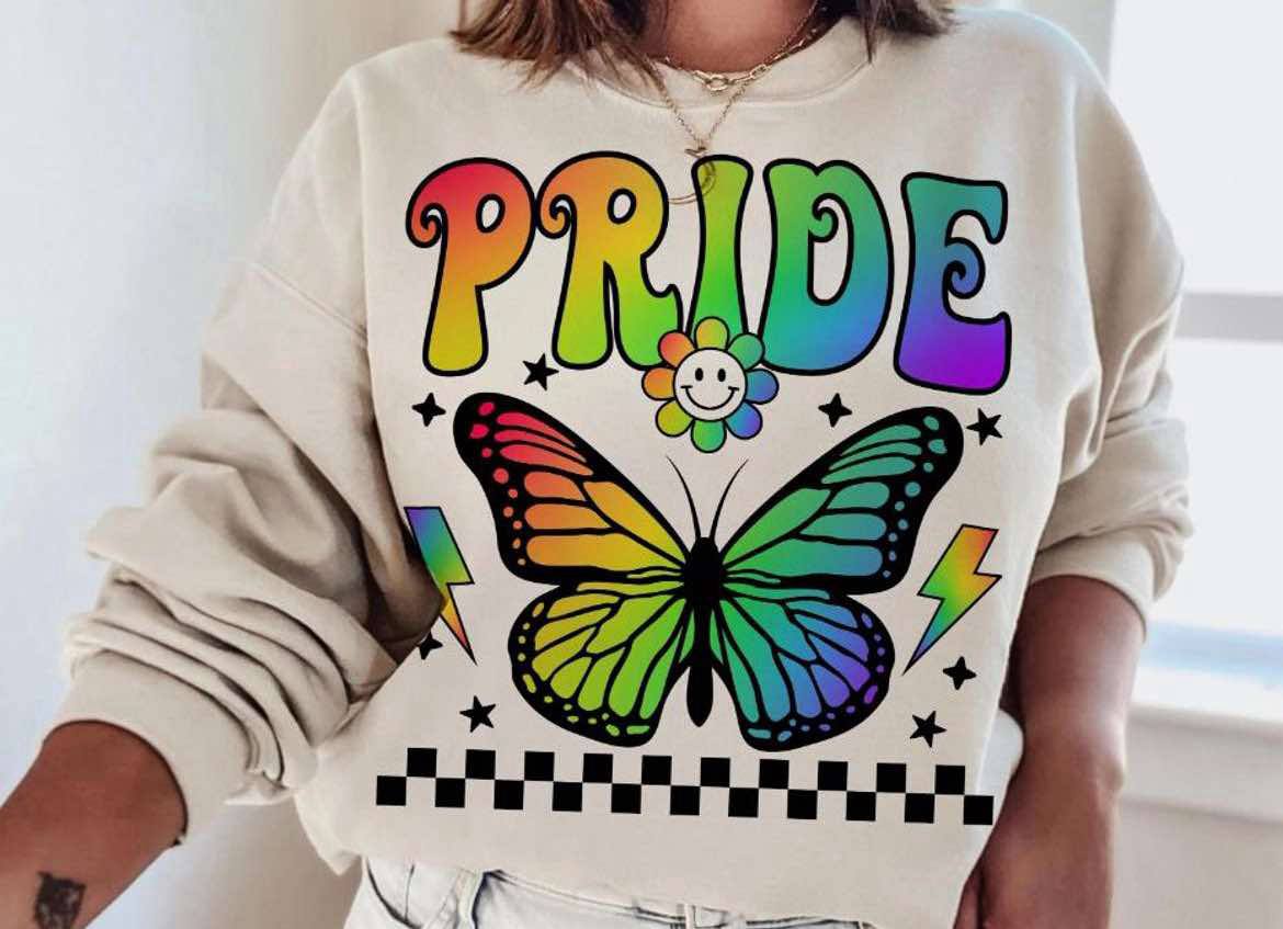 Pride Butterfly Gildan Heavy Blend™ 50/50 Fleece Crew White