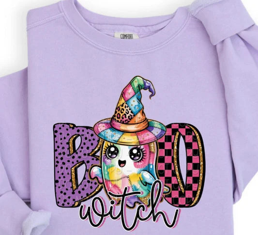 Boo Witch Comfort Colors Lightweight Fleece Crewneck Sweatshirt Orchid