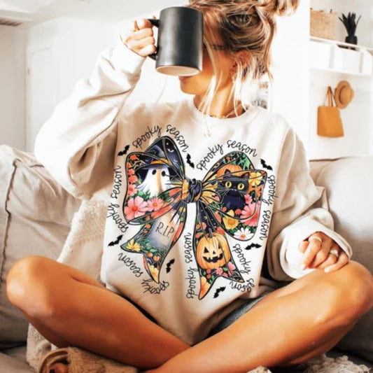 Spooky Season Bow Gildan Heavy Blend™ 50/50 Fleece Crew White