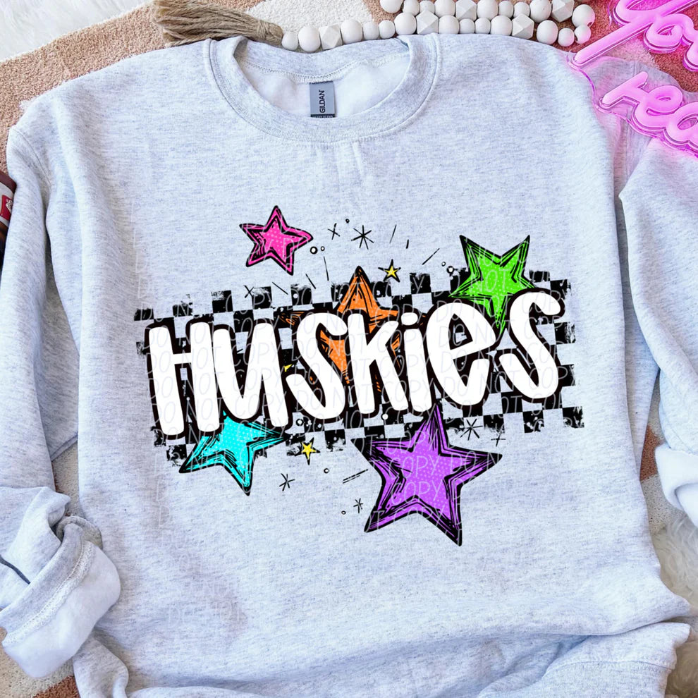 Huskies Checkered Stars Gildan Heavy Blend™ 50/50 Fleece Crew Sport