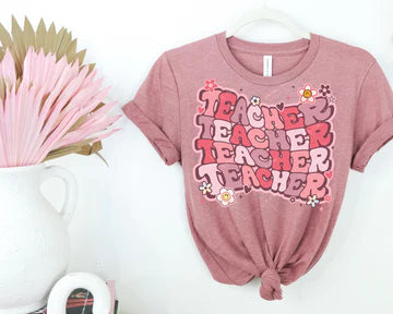 Teacher Stacked Bella + Canvas Unisex Jersey T-Shirt Heather Orchid