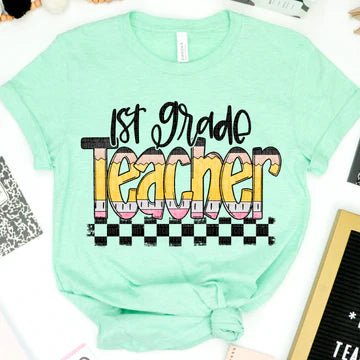1st Grade Teacher Pencil Bella + Canvas Unisex Jersey T-Shirt Mint