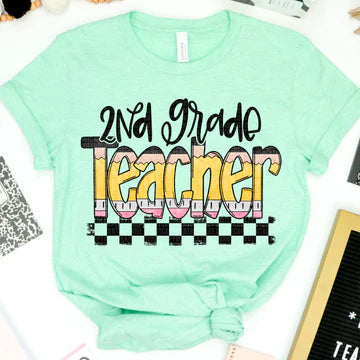 2nd Grade Teacher Pencil Bella + Canvas Unisex Jersey T-Shirt Mint