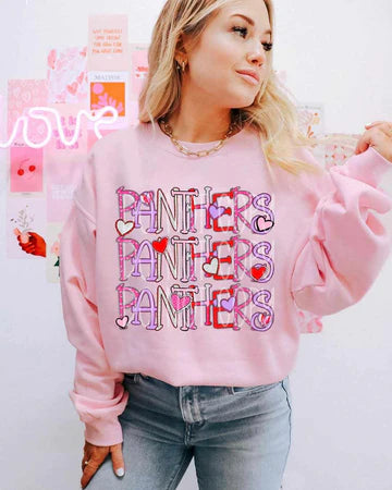 Panthers Mascot Valentine's Day Gildan Heavy Blend™ 50/50 Fleece Crew Light Pink