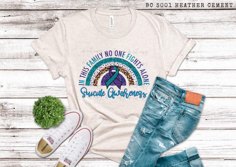 In This Family No One Fights Alone Bella + Canvas Unisex Jersey T-Shirt Heather Cement