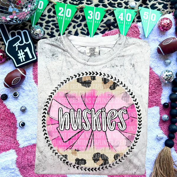 Huskies Pink Pom Pom Comfort Colors Unisex Garment-Dyed Heavyweight T-Shirt Colorblast Smoke